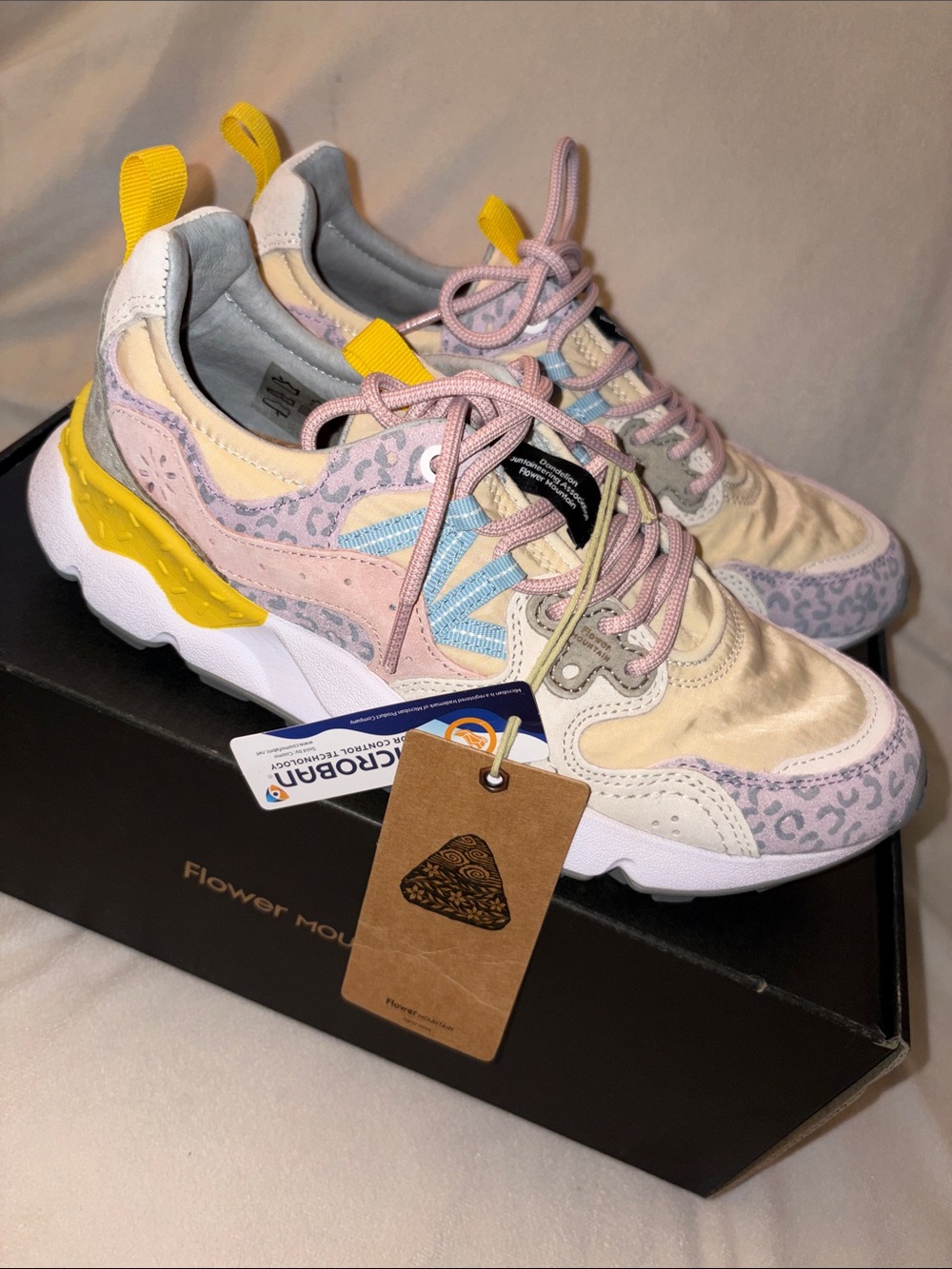 NWT Flower Mountain YAMANO 3 WOMAN Suede and fabric sneakers Lilac-Salmon-Pink - Picture 10 of 15